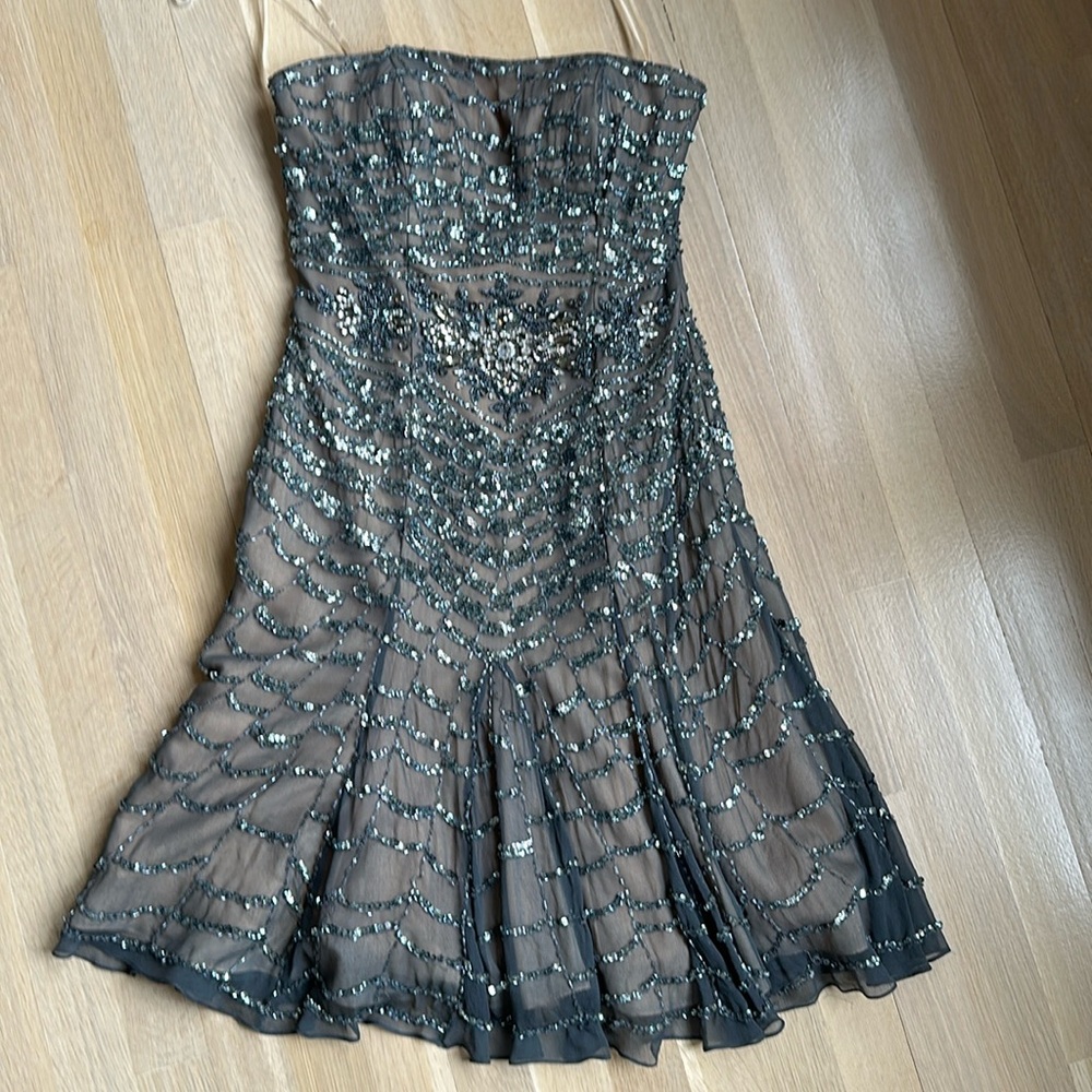 Fancy cocktail dress- flattering- built in support and boning, flare skirt